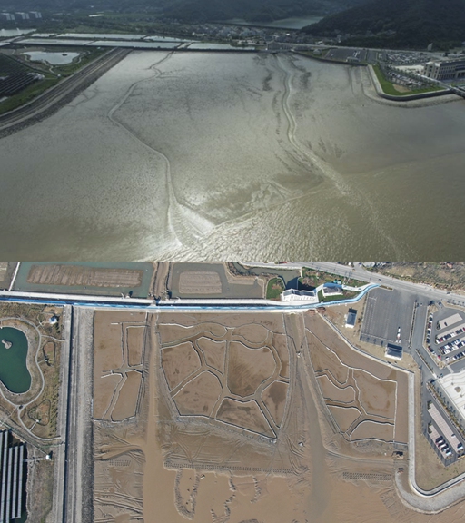 工程實施前（上圖）后（下圖）對比。六橫管委會供圖