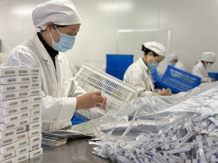 工人包裝藥品。蔣宇欣 攝