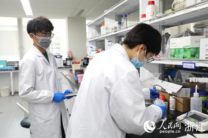 劉玲（右）正在進行實驗。人民網 方彭依夢攝