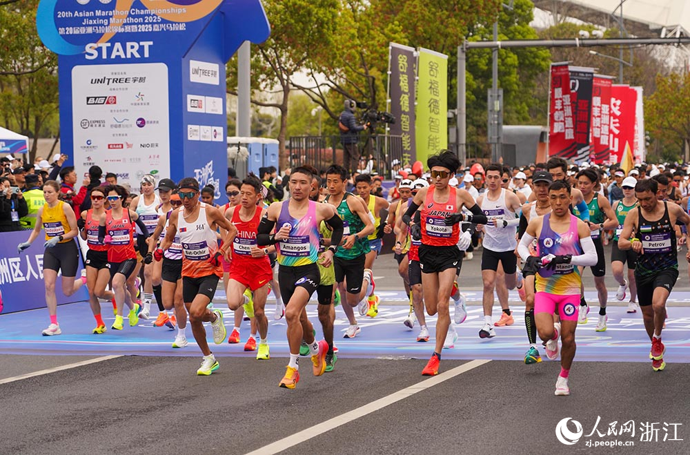 3月30日，在浙江省嘉興市，第20屆亞洲馬拉松錦標賽開跑。人民網 章勇濤攝