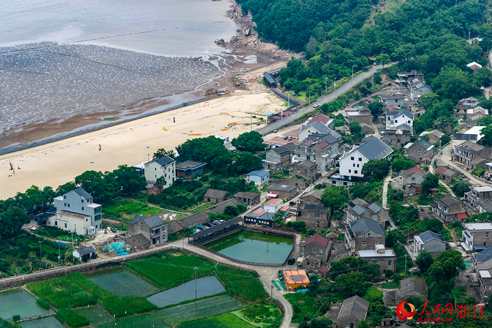 近日，空中俯瞰寧波市象山縣花岙島，屋舍、農田、水塘錯落，蔥郁林木環繞，勾勒出一幅靜謐又充滿生機的海島田園圖。人民網 章勇濤攝