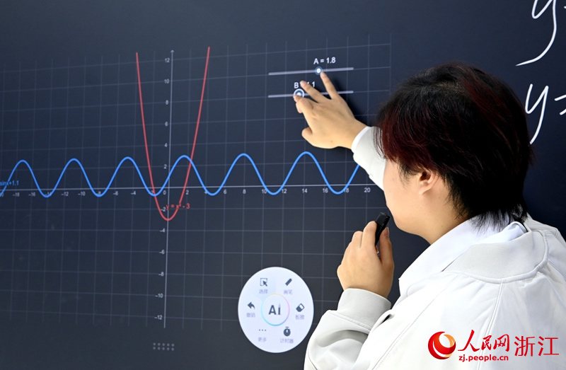 科大訊飛帶來的AI黑板，已在全國超10萬個班級常態化應用。人民網記者 張麗瑋攝